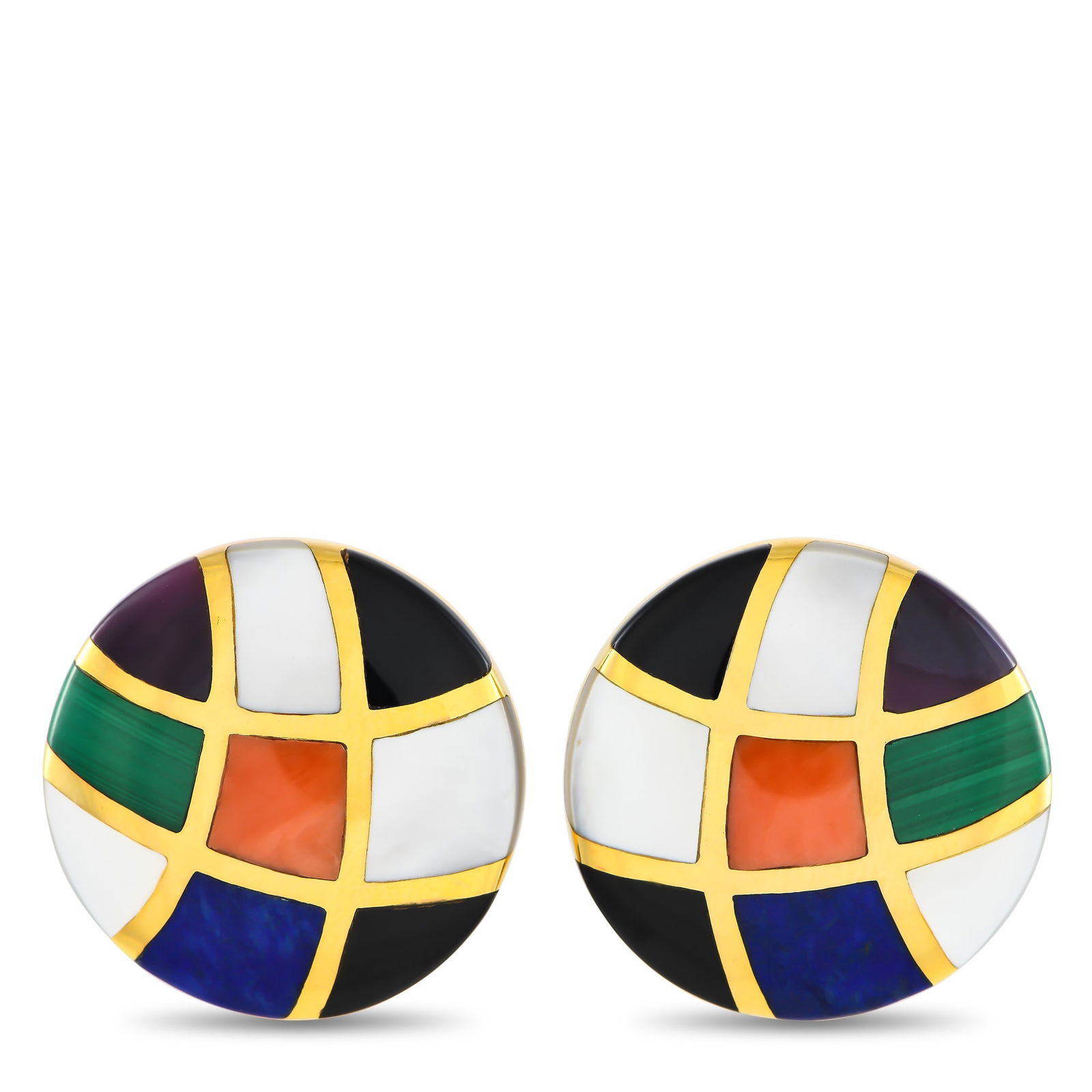 Asch Grossbardt 14K Yellow Gold Coral, Lapis, Mother of Pearl, Onyx Clip-On Earrings