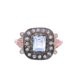 Vintage 14kt Gold and Silver Ring with Aquamarine and Diamonds