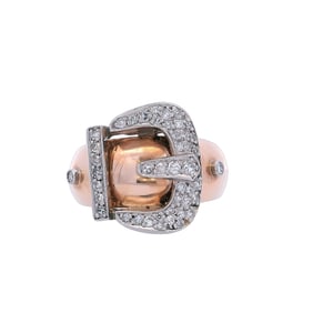 Retro 18kt Gold and Platinum Belt Ring with Diamonds