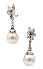 MIKIMOTO Convertible Pearls Earrings 18Kt Gold With 2.08 Ctw Diamonds
