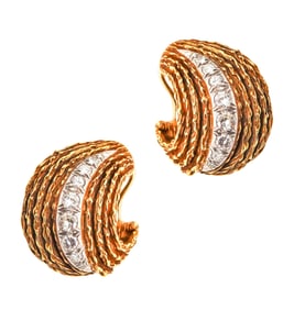 ERWIN PEARL 1970 Modernist Clips Earrings In 18Kt Gold With 1.66 Ctw Diamonds