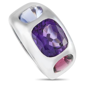 Chanel Coco Mini 18K White Gold Amethyst and Tourmaline Ring
