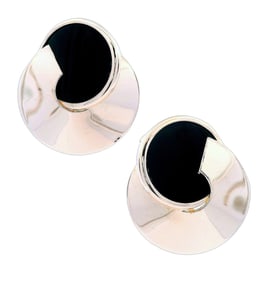Retro 14kt Gold Geometric Earrings with Onyx