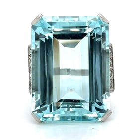 Art Deco 55.00 Ct. Aquamarine & Diamond Ring