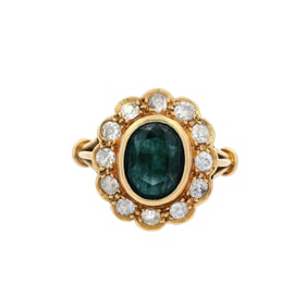 Antique Rosetta 18kt yellow Gold Ring with Diamonds and Sapphires