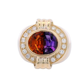 Retro 18kt yellow Gold Ring with Amethyst, Citrine and Diamonds