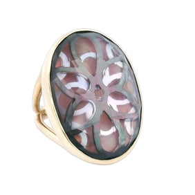 IPPOLITA 18kt Gold Rock Candy Oval cut Ring Sabbia 8 Shell