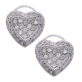 14kt Gold Heart Earrings with 1.32 Cts in Diamonds
