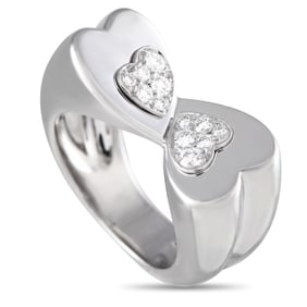 Fred of Paris 18K White Gold Diamond Twin Hearts Ring