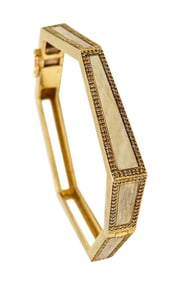 Modernist 1970 Heptagonal Bracelet In 18Kt Yellow Gold With Wood And Diamonds