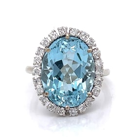 14K White Gold Blue Topaz & Diamond Ring