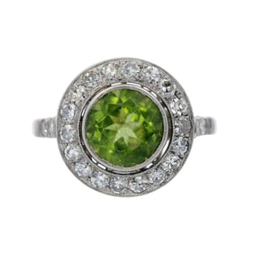Platinum Ring with Peridot and Diamonds