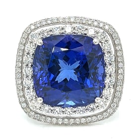 18K White Gold 30.00 Ct. Tanzanite & Diamond Ring