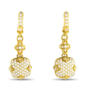 Judith Ripka 18K Yellow Gold 1.25ct Diamond Cushion Dangle Earrings