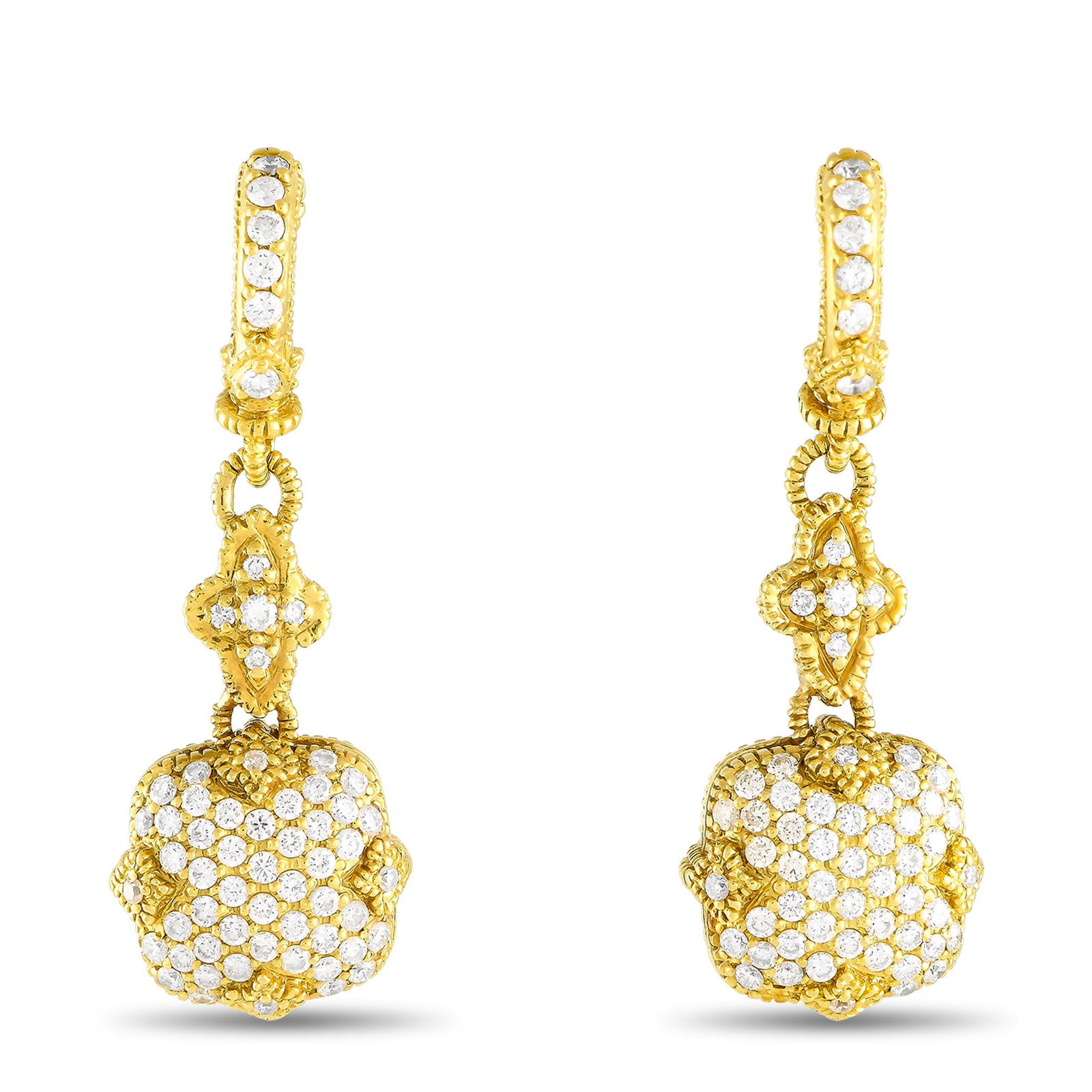 Judith Ripka 18K Yellow Gold 1.25ct Diamond Cushion Dangle Earrings (1 of 3)