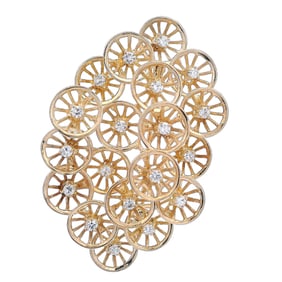 Italian Mid-century 18kt yellow Gold Geometric Brooch with Diamonds