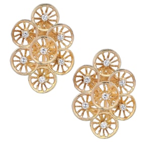 Italian Mid-century 18kt yellow Gold Geometric Earrings with Diamonds