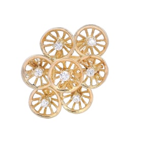 Italian Mid-century 18kt yellow Gold Geometric Ring with Diamonds