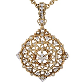 Judith Ripka 18kt yellow Gold Diamonds Floral Pendant Necklace