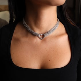 Tiffany & Co Multi Strand Heart Toggle Necklace Sterling Silver