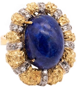 Italian Mid Century Rare Venetian 18Kt Cocktail Ring With 12.42 Cts In Diamonds And Lapis Lazuli