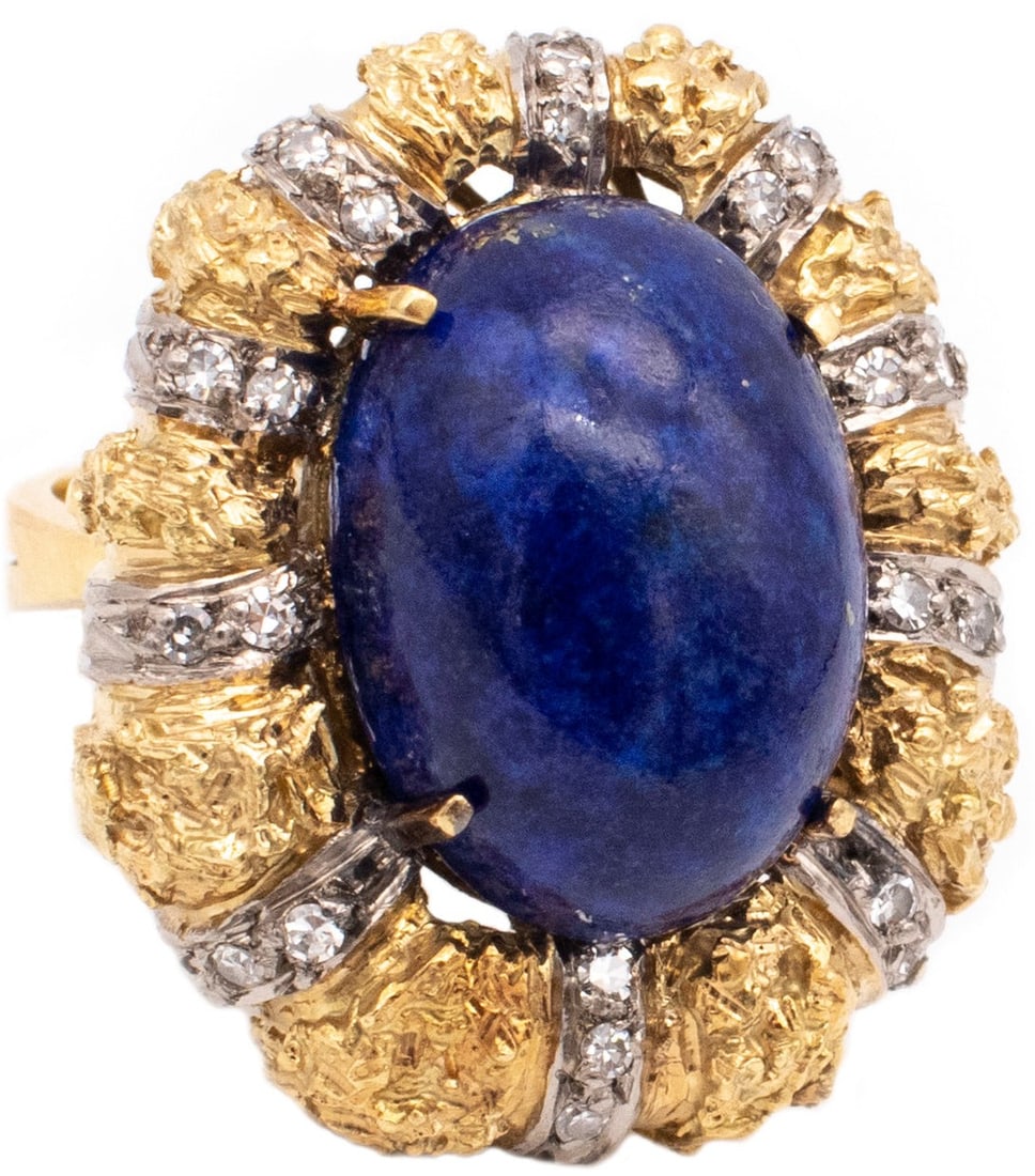 Italian Mid Century Rare Venetian 18Kt Cocktail Ring With 12.42 Cts In Diamonds And Lapis Lazuli (1 of 4)