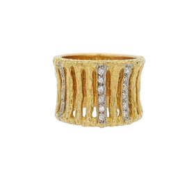 18kt white and yellow Gold Bamboo Ring with Diamonds