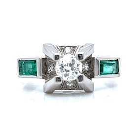 Art Deco Platinum Diamond & Emerald Ring