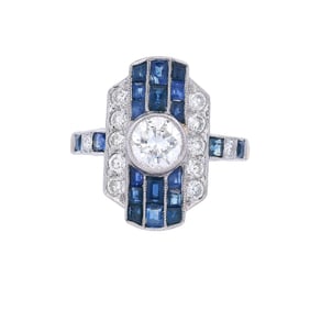 Art Deco style 18kt Gold and Platinum with 1.75 CTW in  Diamonds and Blue Sapphires