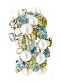 Salavetti Pearls Bracelet In 18Kt White Gold with Aquamarines And Beryls
