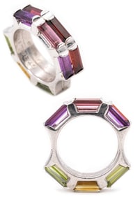Yaacov Agam sculptural Op-Art secret ring in sterling silver with 6 Ctw in color gemstones