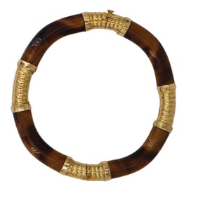 14kt yellow Gold and Tiger Eye Bangle Bracelet