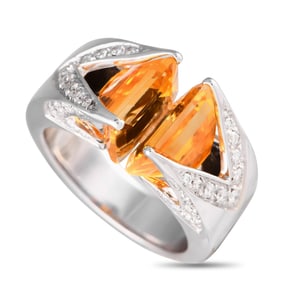M.Panelli 18K White Gold 0.25ct Diamond and Citrine Ring