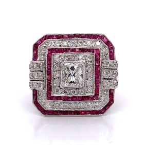 Art Deco Platinum Ring with Rubies and Diamonds