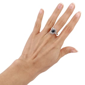 Art Deco 18kt yellow Gold and Platinum Ring with Diamonds and Sapphire