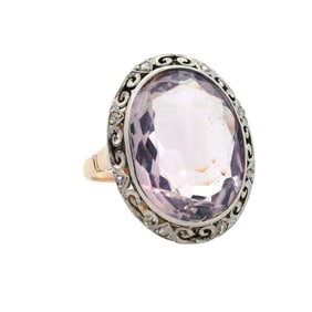 Antique 18kt Gold and Platinum Ring with Amethyst and Diamonds