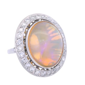 Platinum Cocktail Ring with Opal and Diamonds