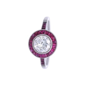 Platinum Target Ring with Diamonds and Pink Sapphires