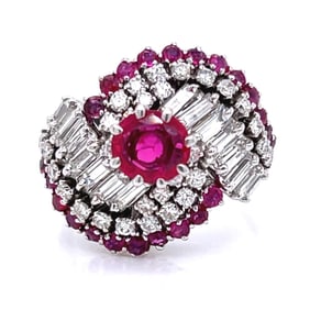 1950s 14K White Gold Burma Ruby & Diamond Ring