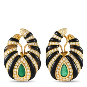 18K Yellow Gold 3.50ct Diamond, Emerald, and Onyx Earrings