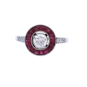 Platinum Target Ring with Diamonds and Rubies