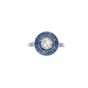 Platinum Target Ring with Diamonds and Blue Sapphires