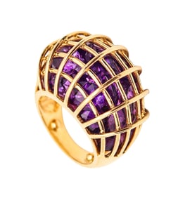 VERDURA Caged Cocktail Ring In 18Kt Yellow Gold With Amethysts