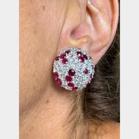 18K White Gold Burma Ruby & Diamond Earrings
