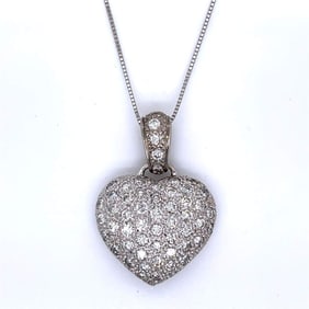 Platinum & 14K White Gold Diamond Heart Necklace