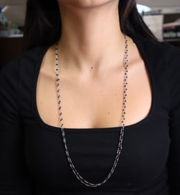 Platinum Chain with Onyx and Rock Crystal 59 inches