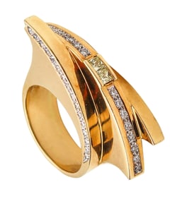 Studio Designer Geometric Sculptural Ring In 18Kt Gold With 1.52 Ctw Diamonds