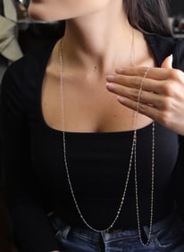 Antique Platinum Chain with Natural Micro Pearls 58 inches