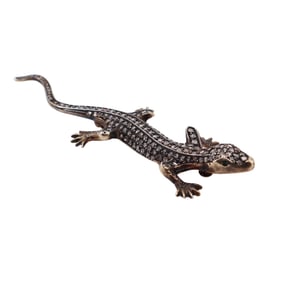 Antique Sterling Silver Lizard Brooch with Diamonds and Emeralds