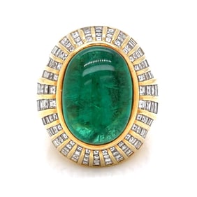 18K Yellow Gold Cocktail Ring with 31.25 CTW in Emerald & Diamond